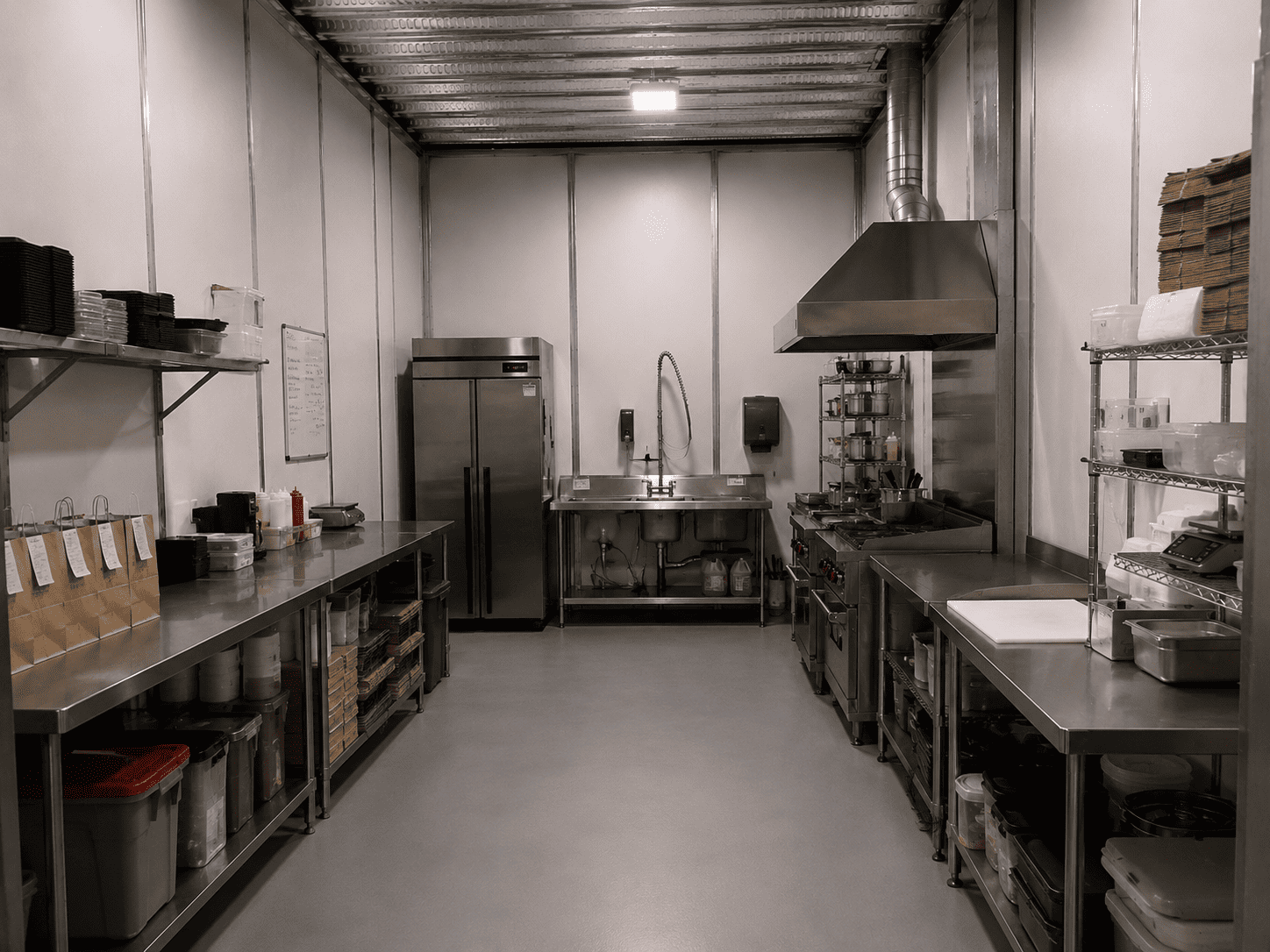 Cocina oculta equipada para producción